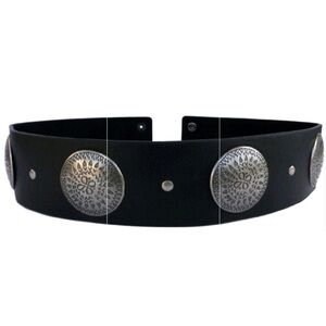NWT // Black Leather Belt with Silver Accents